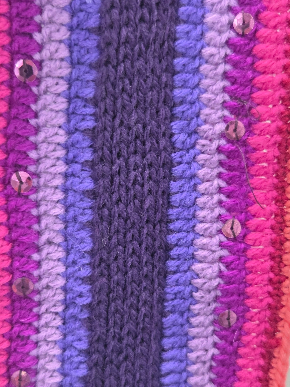 Vtg 2005 Y2K Striped Crochet Scarf Sequins Fringe Tassels Boho Indie Deadstock - Picture 5 of 12